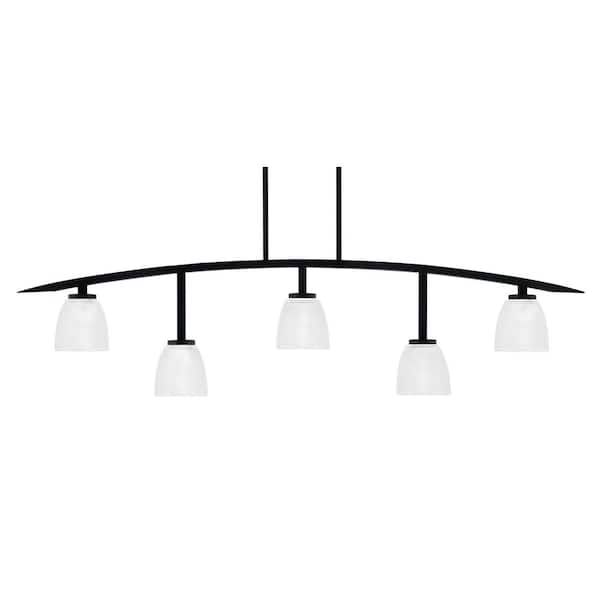 Unbranded Siena 5-Light Matte Black Billiard-Light with Clear Ribbed Glass Shades
