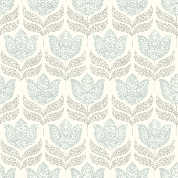 Chesapeake Cathal Tulip Block Print Blue Prepasted Non Woven Wallpaper Sample