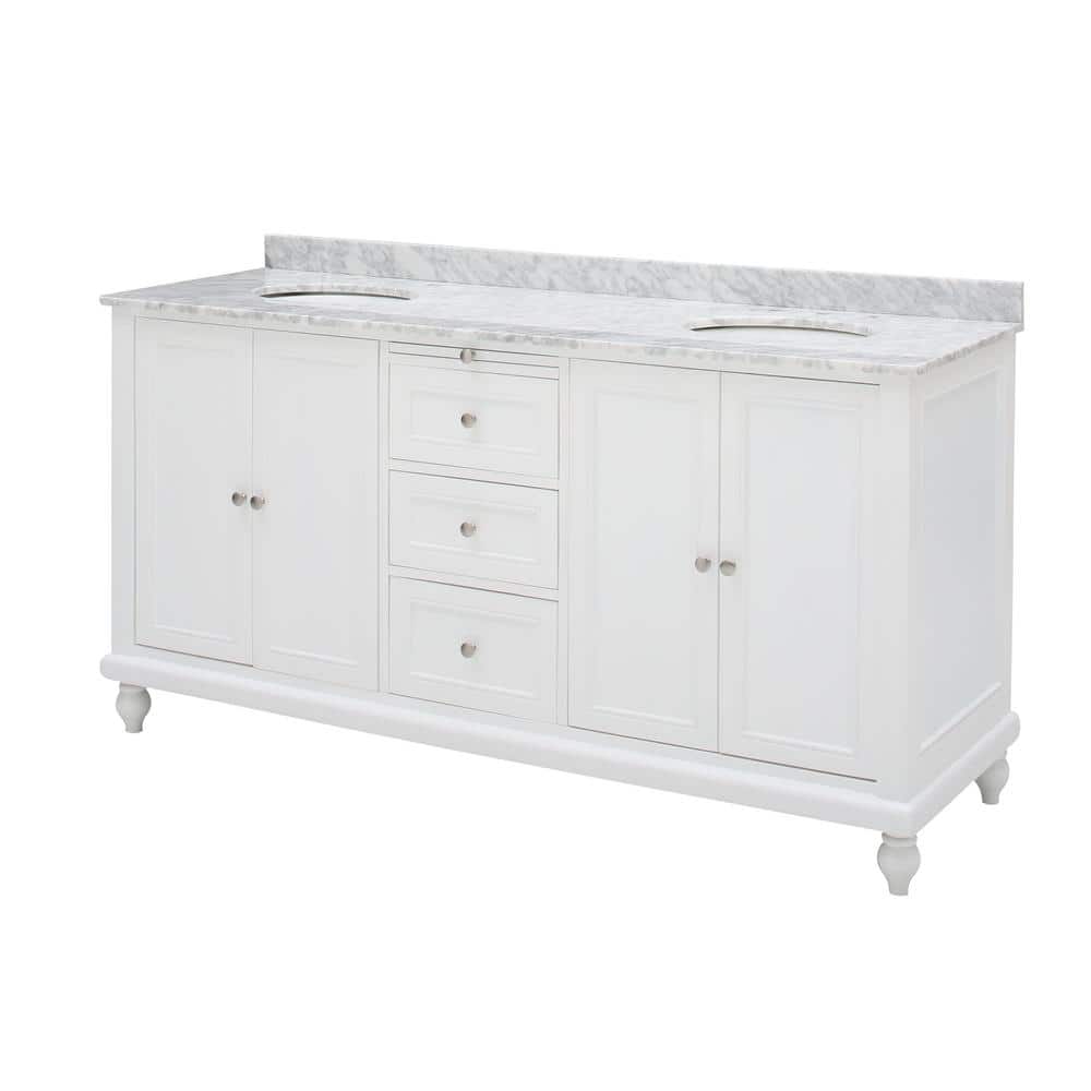 Pearl White Double Vanity with Carrara Marble Top