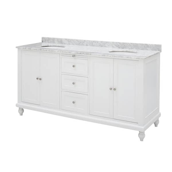 Classic 70 in. Double Vanity in Pearl White with Marble Vanity Top in Carrara White