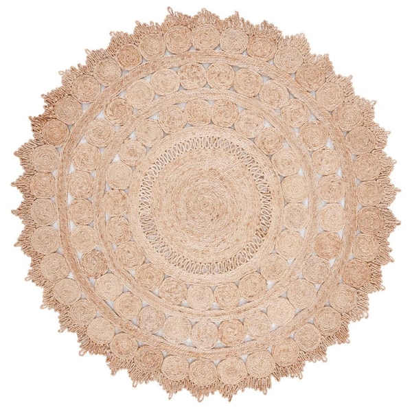 SAFAVIEH Natural Fiber Beige 6 ft. x 6 ft. Woven Floral Round Area Rug