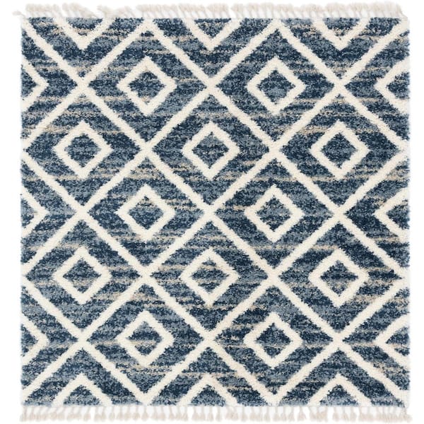 Hygge Shag Diamond Blue 8 ft. x 8 ft. Square Rug