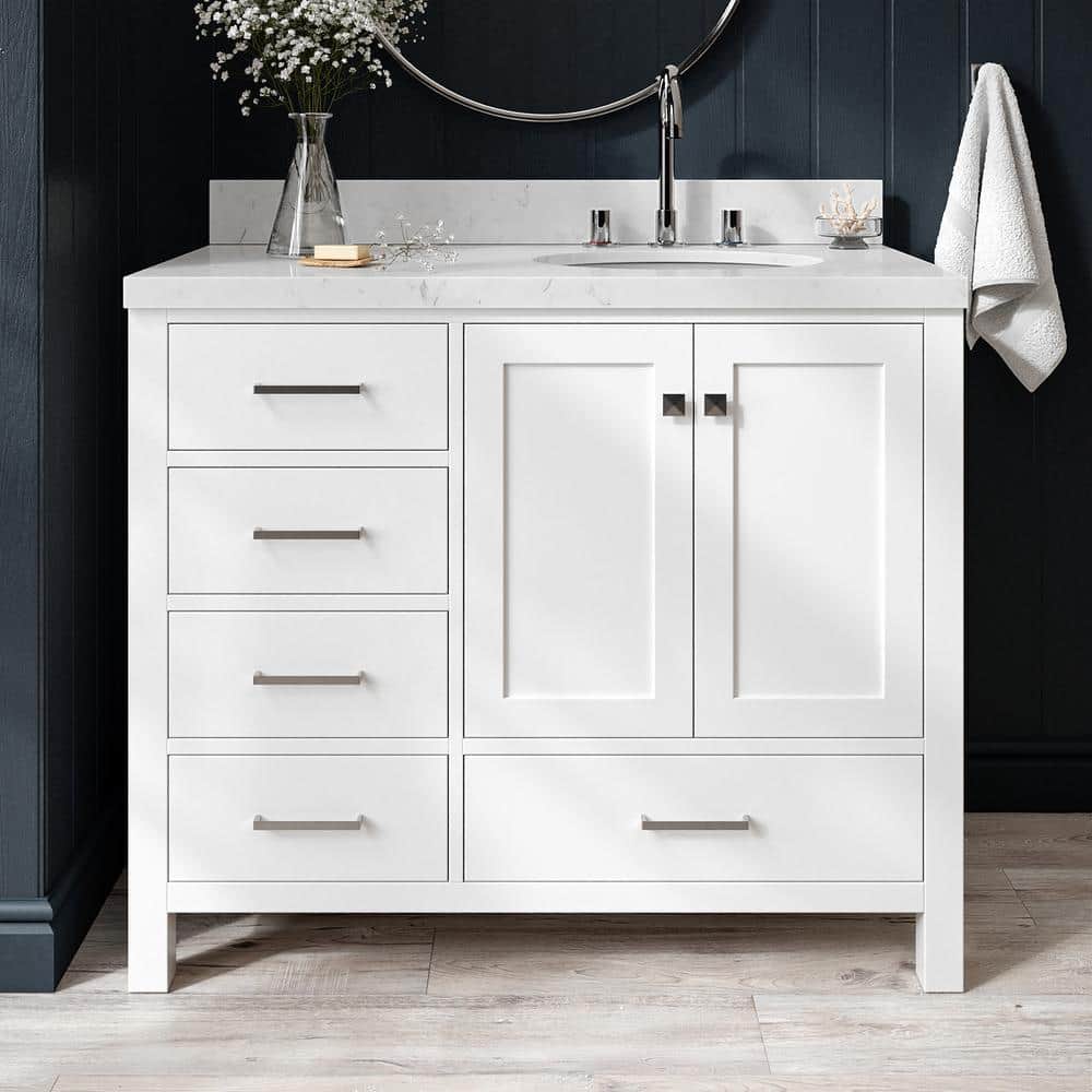 Cambridge 42" White Hardwood Freestanding Single Vanity Set