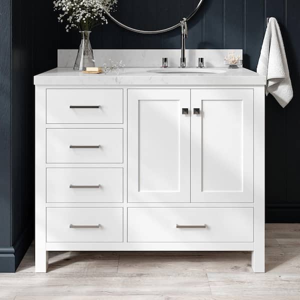 ARIEL Cambridge 42 in. W x 22 in. D x 36 in. H Single Oval Sink Bath Vanity in White with Carrara White Quartz Top