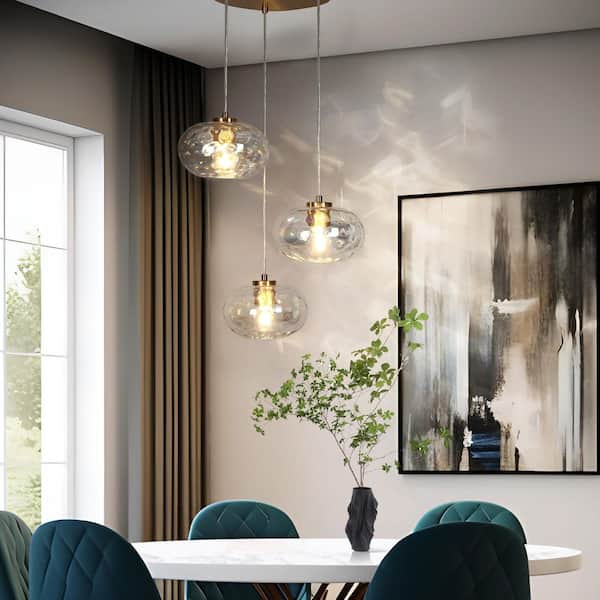 LNC Chrysaorican 3-Light Plating Brass Cluster Chandelier with Iridescent Glass Globes and No Bulb Included