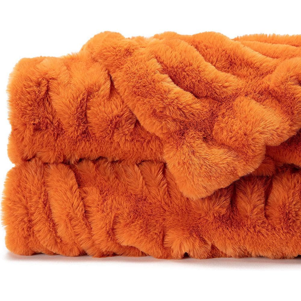 Orange Faux Fur Reversible Throw Blanket 50" x 65"