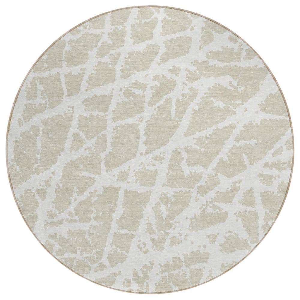 Beige and Ivory 8 ft. Round Abstract Indoor / Outdoor Area Rug price history on PriceWatchPro