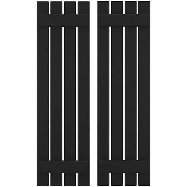 Ekena Millwork 15-1/2 in. W x 77 in. H Americraft 4-Board Exterior Real Wood Spaced Board and Batten Shutters in Black