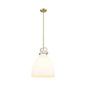 Newton Bell 100-Watt 1 Light Brushed Brass Shaded Pendant Light with Frosted glass Frosted Glass Shade