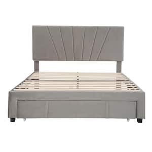 Gray MDF and Particle Board Frame Queen Platform Bed with Drawe