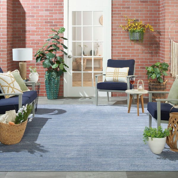 Essentials 10 ft. x 14 ft. Blue/Gray Solid Contemporary Indoor/Outdoor Patio Area Rug