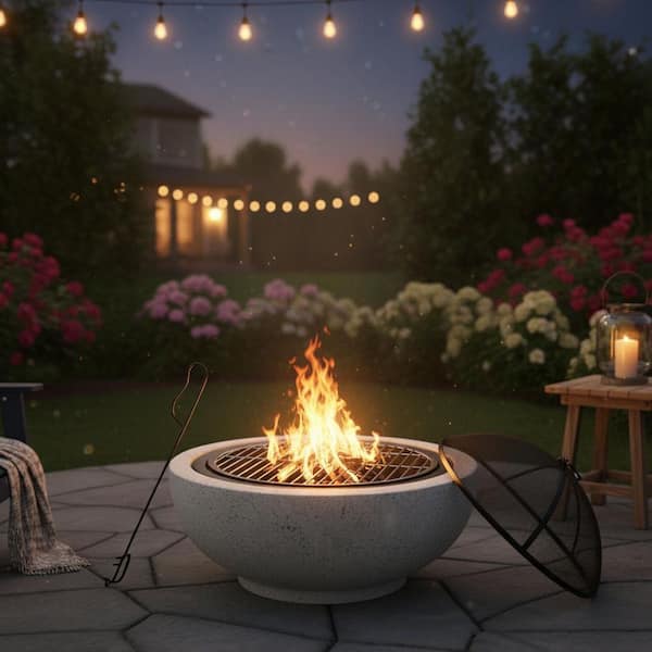 Teamson Home Contemporary Wood Round Burning Fire Pit in Grey