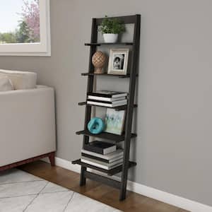 50 in. Black Wooden 5-Shelf Leaning Ladder Bookcase with 5-Tiers