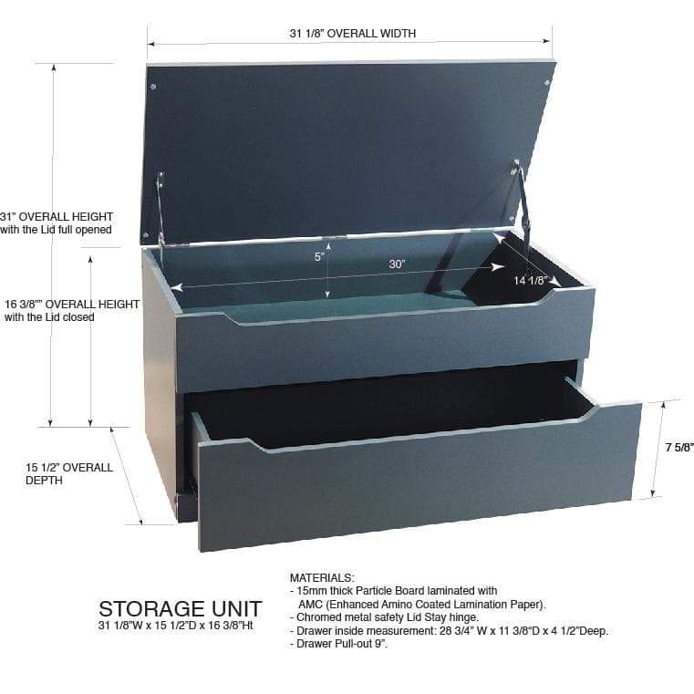 Gray Wooden Storage Bench Toy Chest with Drawer