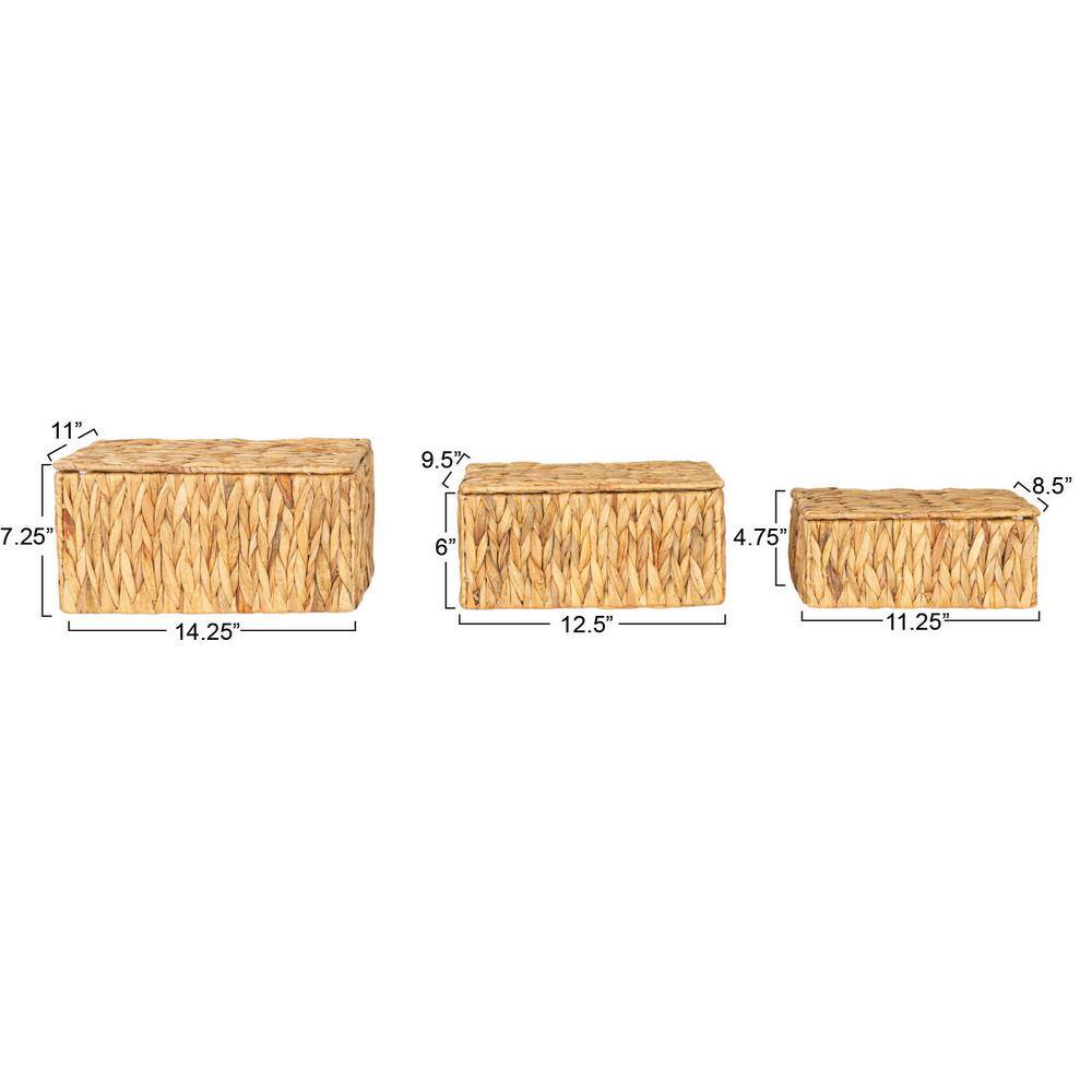 Natural Water Hyacinth Rectangular Storage Basket Set with Lids