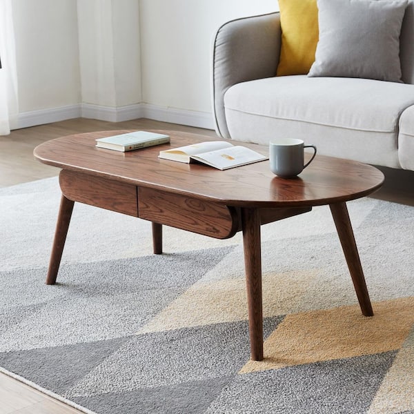 Lirago 47 in. Walnut Colored Long Oval Wood Coffee Table