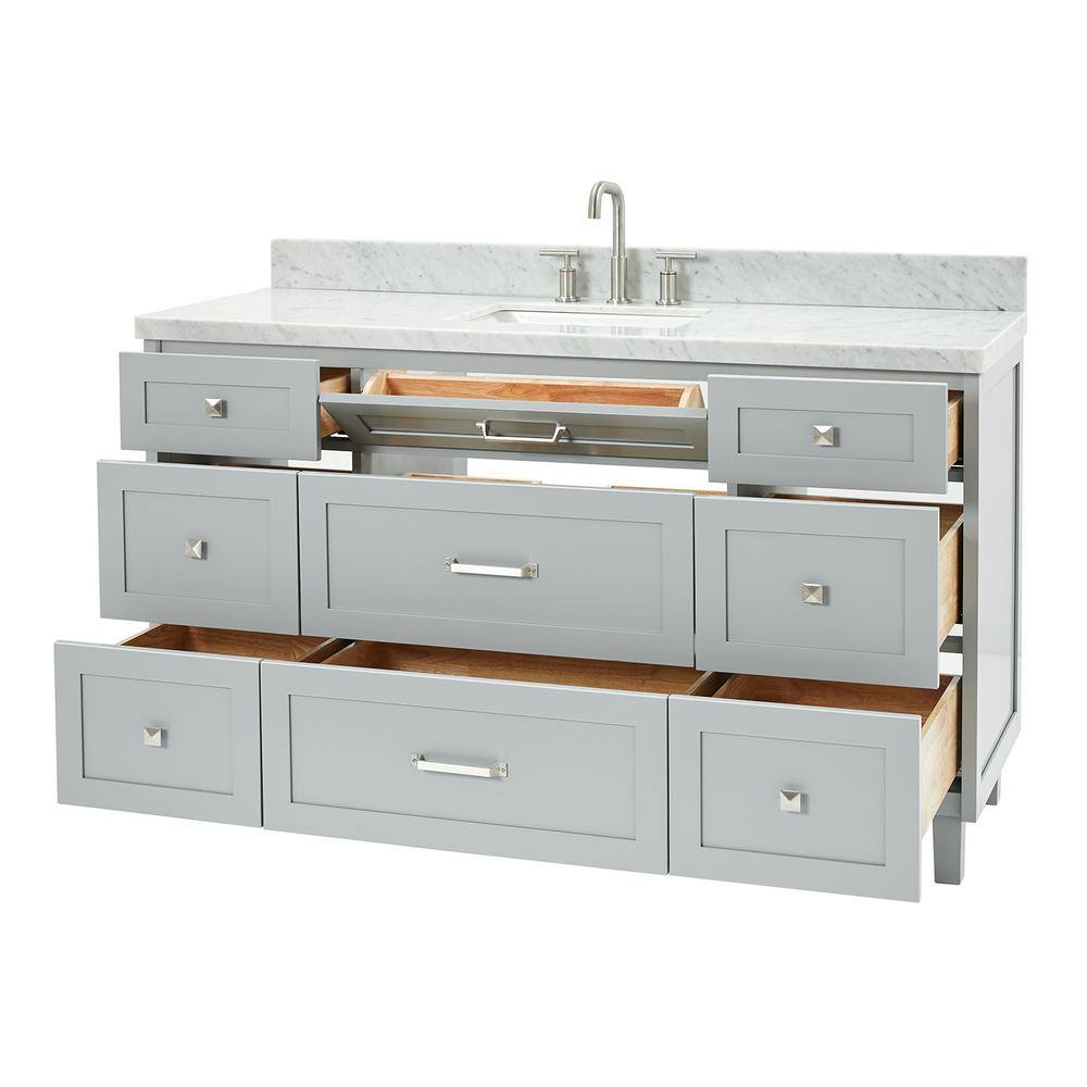 Gray Solid Wood Freestanding Bathroom Vanity with Marble Top