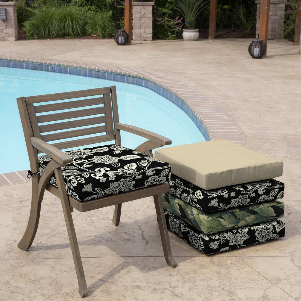 Ashland Black Jacobean Outdoor Seat Cushion with Ties