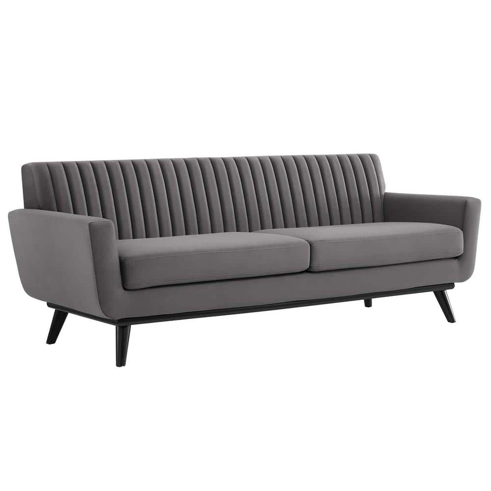 Elegant Gray Velvet Sofa with Tufted Design and Removable Cushions