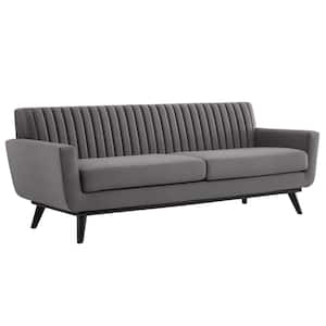 Engage 90.5 in. Channel Tufted Performance Velvet Rectangle 3-Seat Modern Straight Sofa in Gray