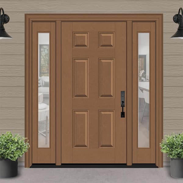 Regency 64 in. x 80 in. 6 Panel LHIS Autumn Wheat Stain Mahogany Fiberglass Prehung Front Door Clear 12 in. SLs 6-9/16