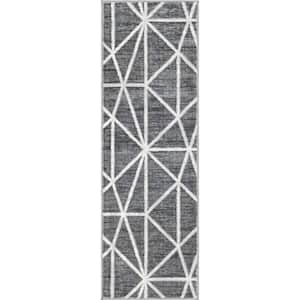 Matrix Trellis Geometric Dark Gray 3 ft. x 10 ft. Runner Rug