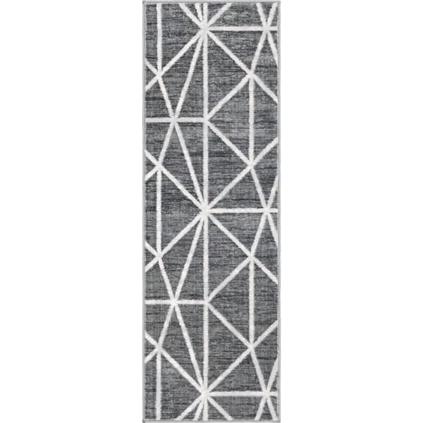 Matrix Trellis Geometric Dark Gray 3 ft. x 10 ft. Runner Rug