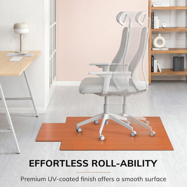 Walnut 44 in. x 52 in. Bamboo Roll-Up Chair Mat with Lip