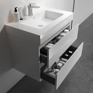 29.9 in. W x 18.1 in. D x 25.2 in. H Single Sink Floating Bath Vanity in White with White Glossy Durable 1-piece Top
