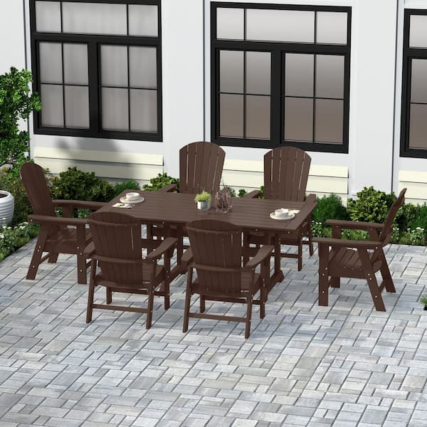 WESTIN OUTDOOR Altura Outdoor Patio Weather Resistant 6-Piece HDPE Plastic Dark Brown Rectangle Adirondack Dining Set With Bench