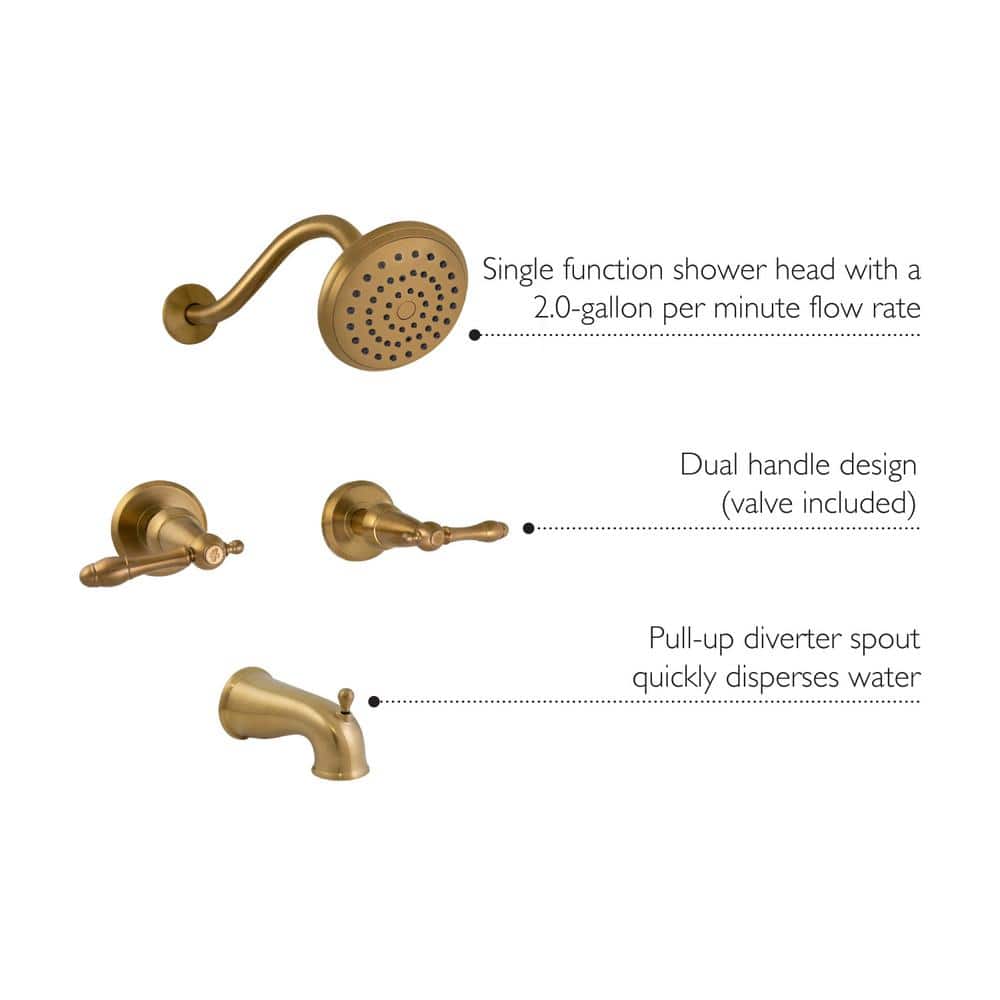 Brushed Gold Brass Wall Mounted Shower and Faucet Set