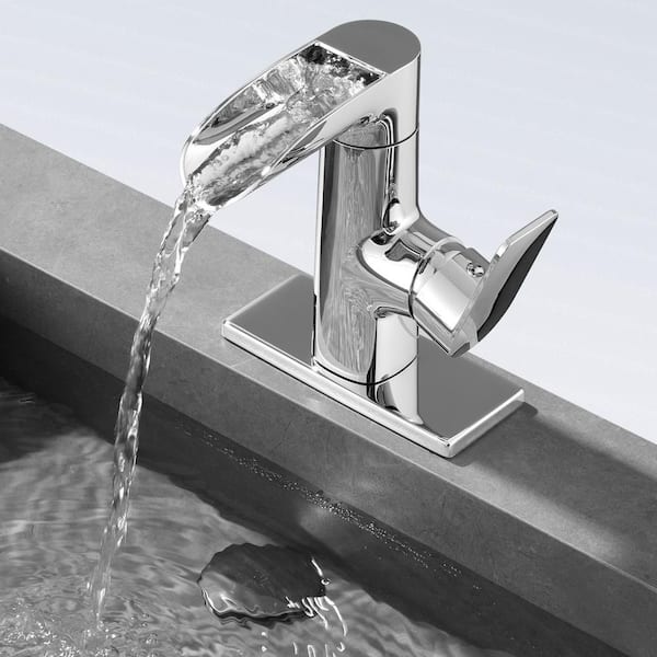 Waterfall Single Handle Single Hole Bathroom Faucet in Chrome