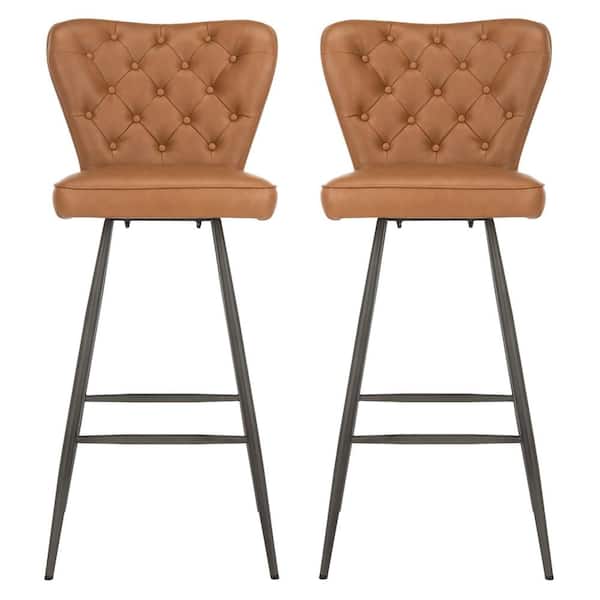 Safavieh Aster 46 1 In H Camel Tufted, Tufted Leather Swivel Bar Stools