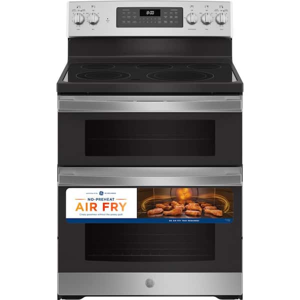 GE 30 in. 6.6 cu. ft. Freestanding Double Oven Electric Range in Stainless  Steel with Convection and Air Fry JBS86SPSS - The Home Depot