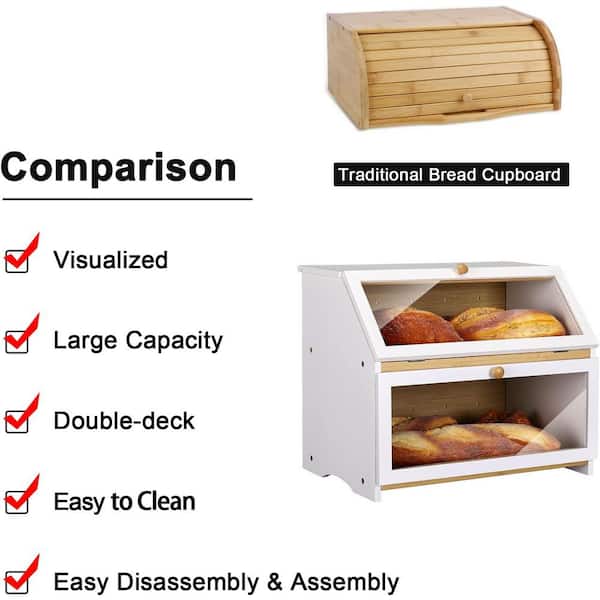 Adrinfly 1 Piece Double Layer Bread Box for Kitchen Counter