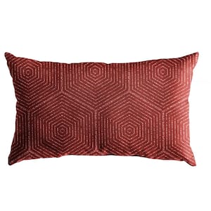 Sunbrella Burgundy and Coral Geometric Rectangular Outdoor Knife Edge Lumbar Pillow