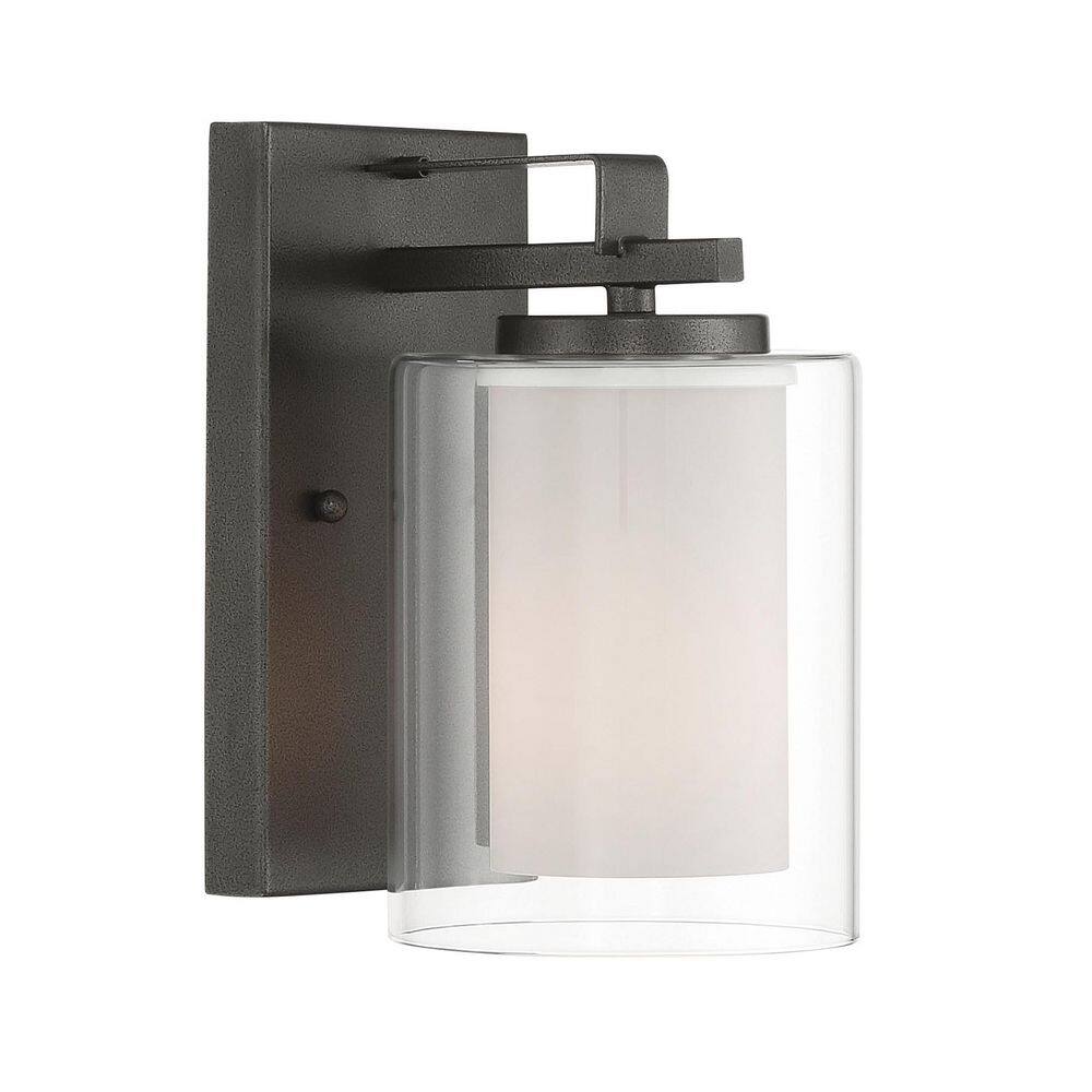 Smoked Iron Cylinder Outdoor Wall Sconce with Etched Glass