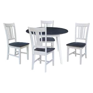 Set of 5-pcs - 42 in. White/Heather Gray Drop-Leaf Solid Wood Table and 4-Side Chairs