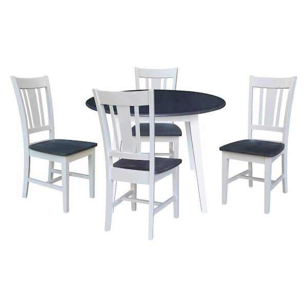 International Concepts Set of 5-pcs - 42 in. White/Heather Gray Drop-Leaf Solid Wood Table and 4-Side Chairs