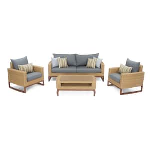 Mili 4-Piece Wicker Patio Conversation Deep Seating Set with Sunbrella Charcoal Grey Cushions
