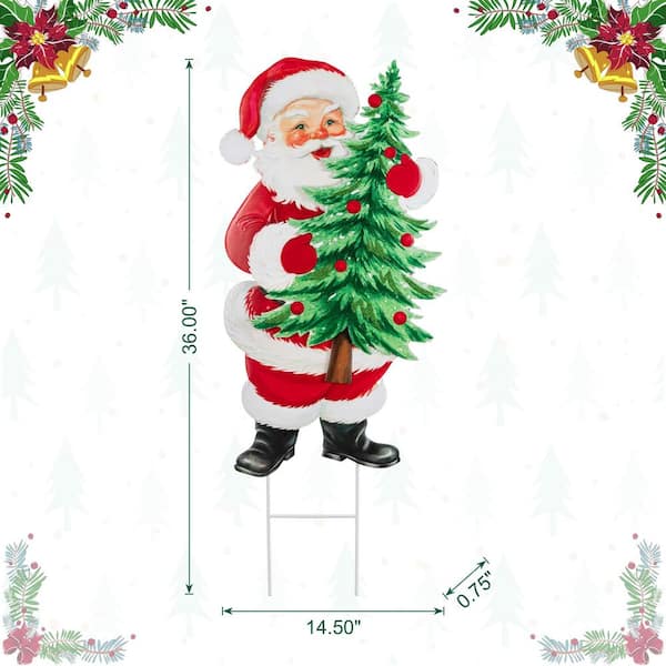 Glitzhome 36 in. H Christmas Metal Santa with Tree Yard Stake