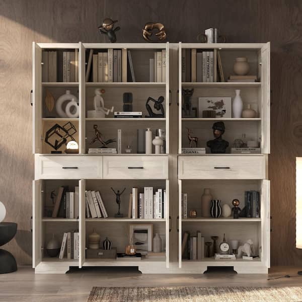 78.7 in. Tall Light Oak Wood 15-Shelf Accent Bookcase with 3-Drawers and Anti-Tip Hardware