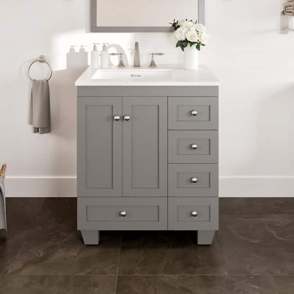 Acclaim 28 in. Single Sink Gray Bath Vanity with White Carrara Quartz Top (Assembled)