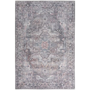 57 Grand Machine Washable Grey 4 ft. x 6 ft. Floral Traditional Area Rug