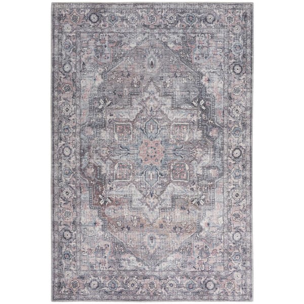 57 GRAND BY NICOLE CURTIS 57 Grand Machine Washable Grey 4 ft. x 6 ft. Floral Traditional Area Rug