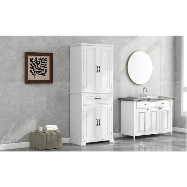 24 in. W x 15.7 in. D x 70 in. H White Linen Cabinet with 3 Drawers and Adjustable Shelf