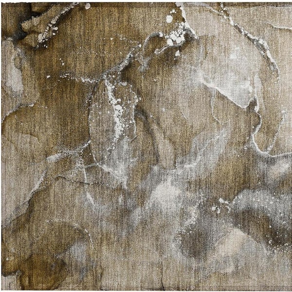 Brown and Gray 2 ft. x 3 ft. Woven Abstract Polyester Rectangle Indoor/Outdoor Area Rug