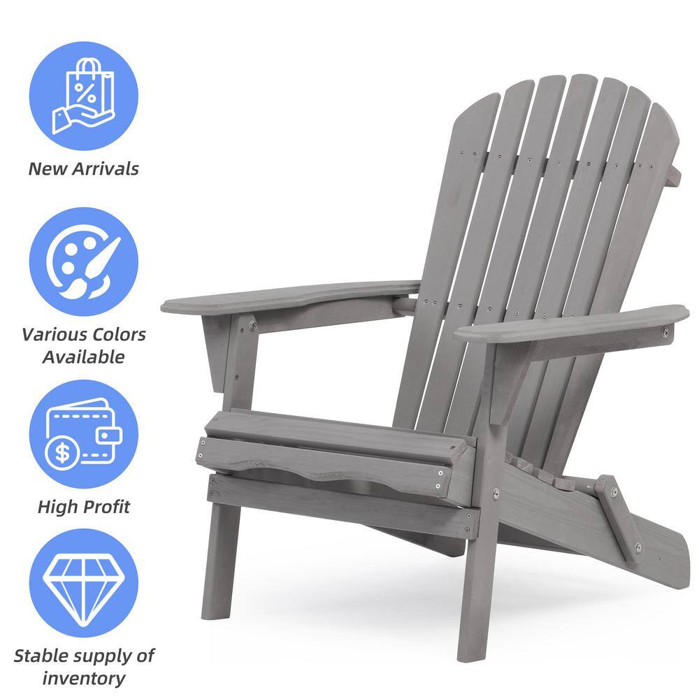 Gray Solid Wood Folding Adirondack Chair Set with Arms