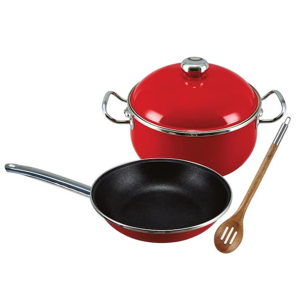 VITA 4-Piece Enamel on Steel Cookware Set in Red