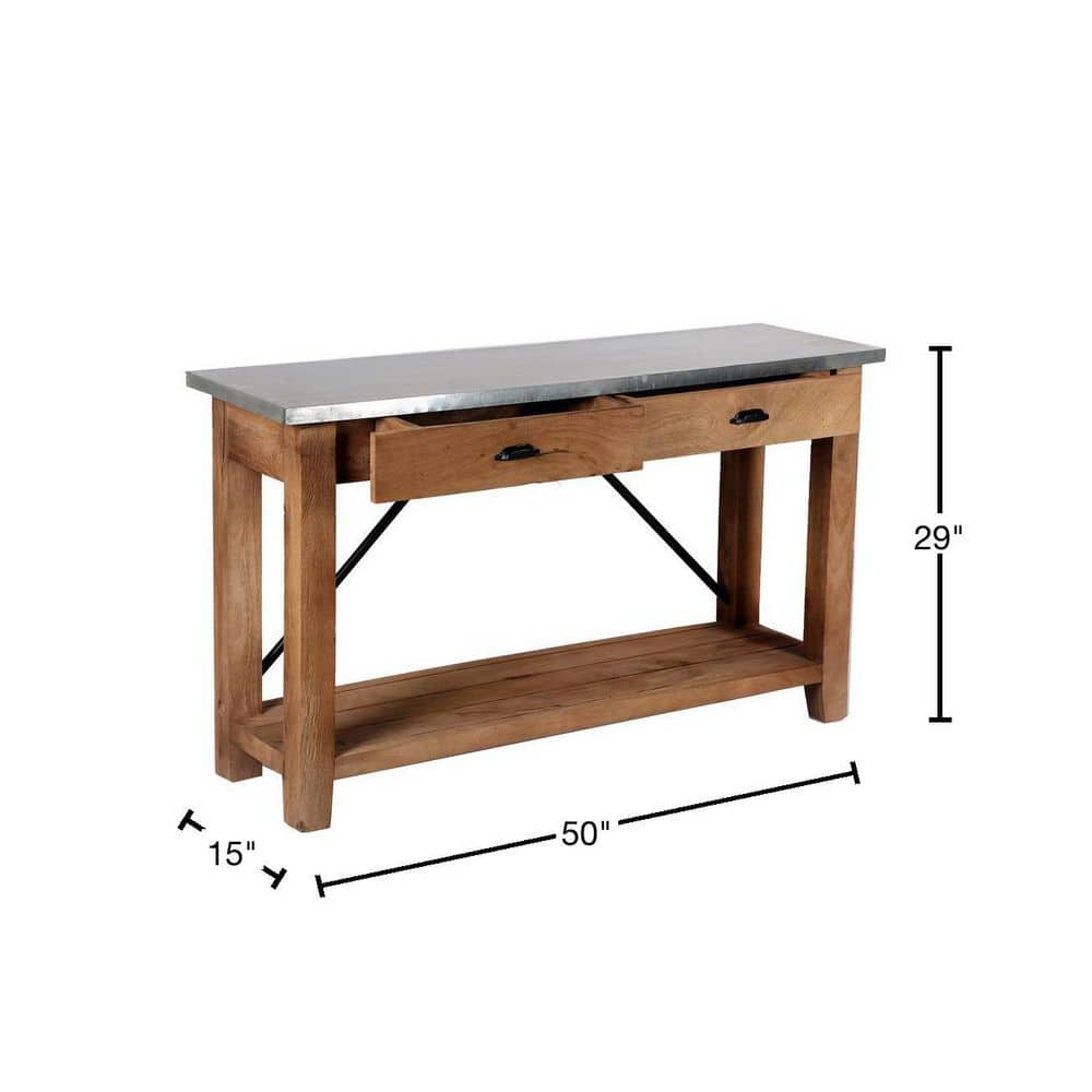 Modern Industrial 50" Amber Wood & Silver Zinc Media Console with Storage